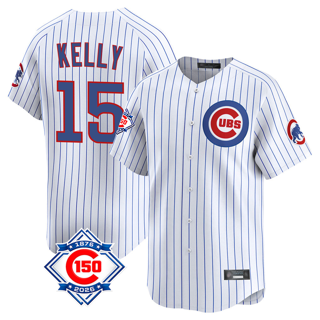 STECN C.Cubs #15 Carson Kelly Player White 150th Anniversary Limited Home Game Stitched Jerseys
