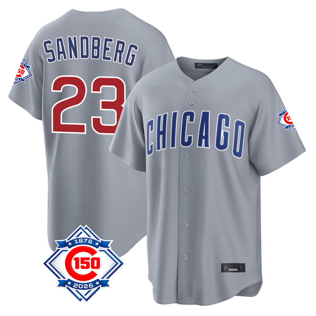 STECN C.Cubs #23 Ryne Sandberg Player Gray 150th Anniversary Home Game Stitched Jerseys