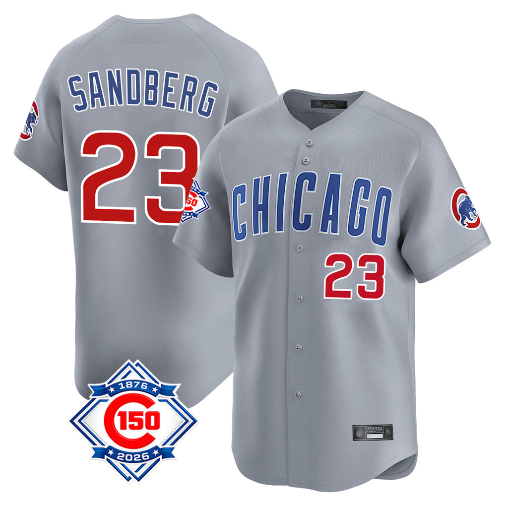 STECN C.Cubs #23 Ryne Sandberg Player Gray Road 150th Anniversary Limited Home Stitched Jerseys