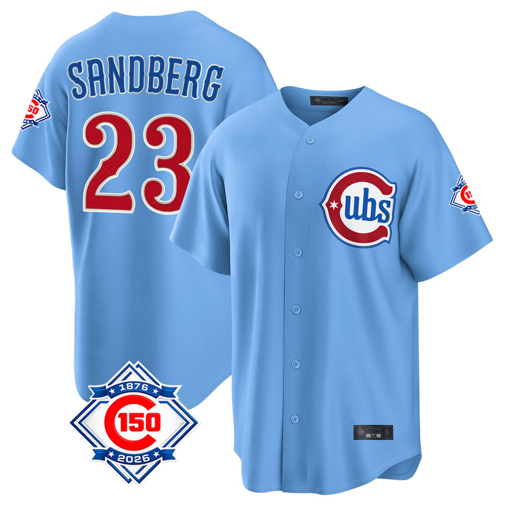 STECN C.Cubs #23 Ryne Sandberg Player Light Blue 150th Anniversary Home Game Stitched Jerseys