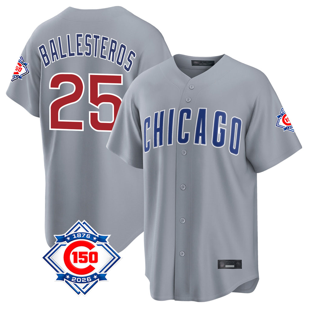 STECN C.Cubs #25 Mois¡§|s Ballesteros Player Gray 150th Anniversary Home Game Stitched Jerseys
