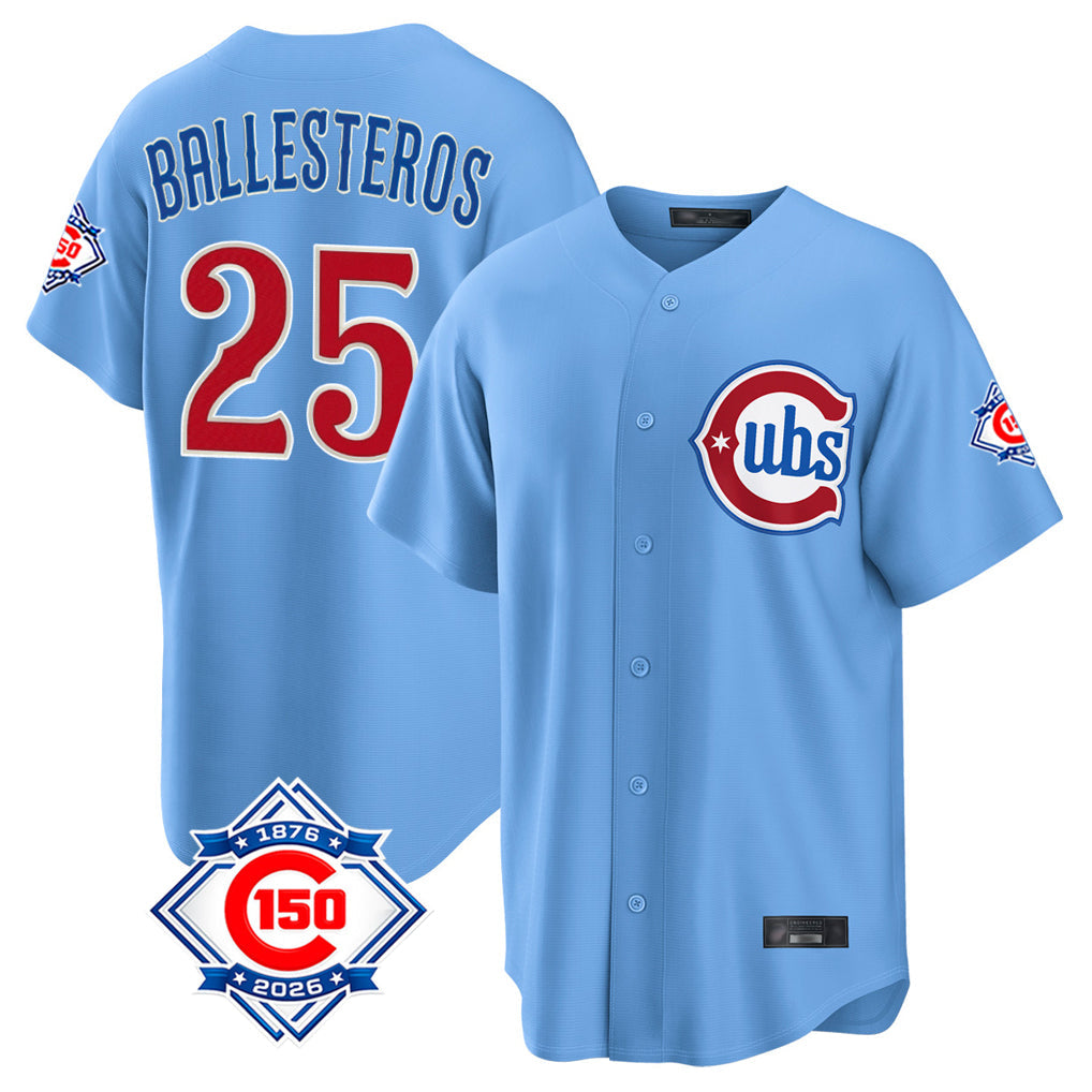 STECN C.Cubs #25 Mois¡§|s Ballesteros Player Light Blue 150th Anniversary Home Game Stitched Jerseys