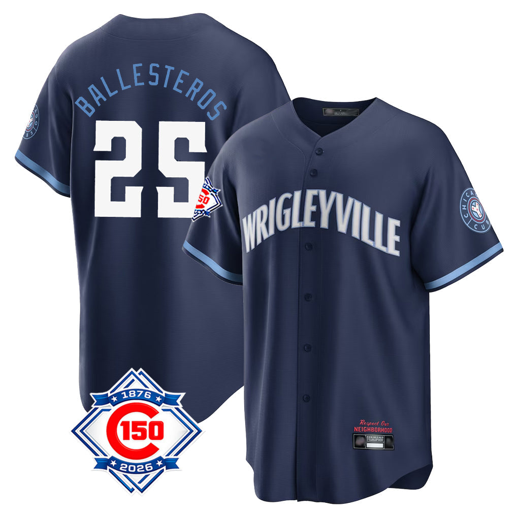 STECN C.Cubs #25 Mois¡§|s Ballesteros Player Navy 150th Anniversary City Connect Home Game Stitched Jerseys