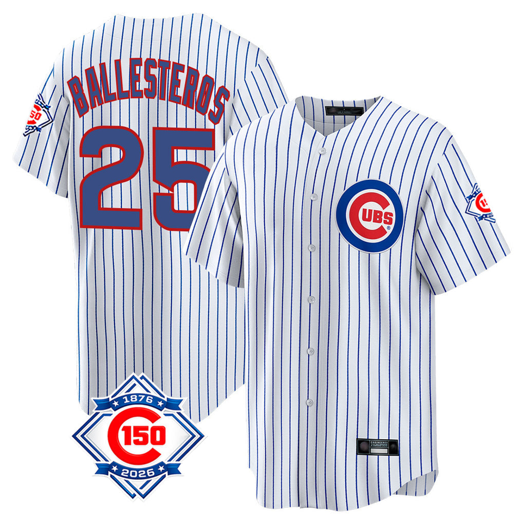 STECN C.Cubs #25 Mois¡§|s Ballesteros Player White 150th Anniversary Home Game Stitched Jerseys