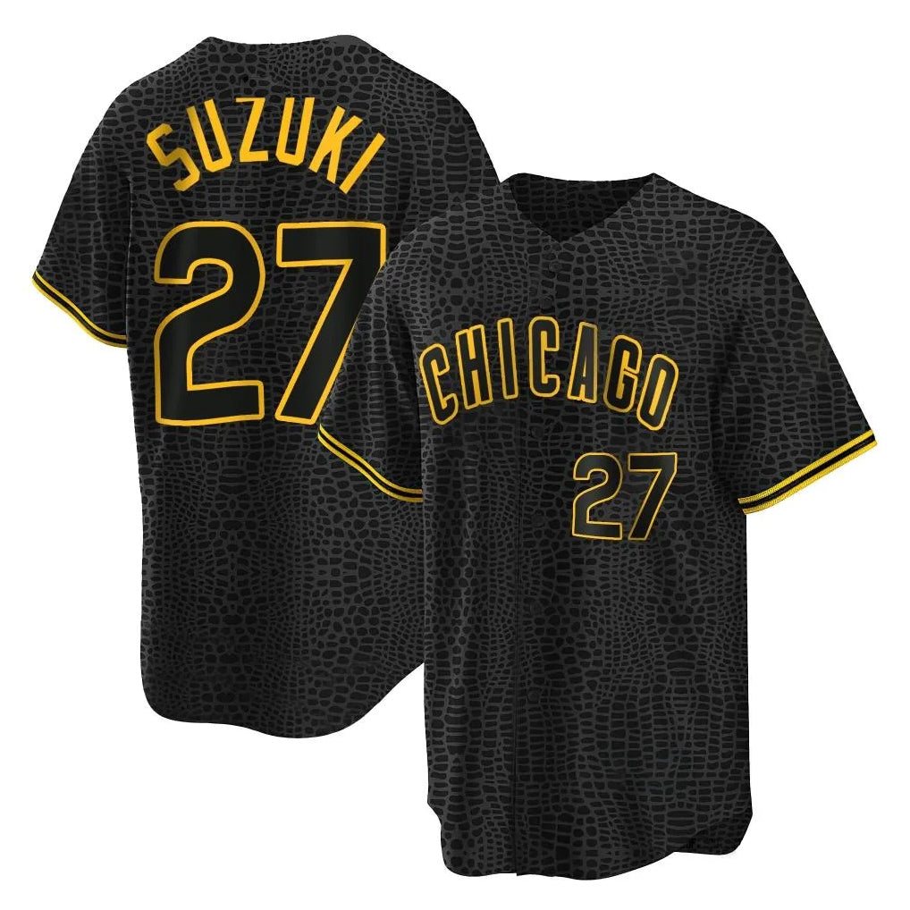 STECN C.Cubs #27 Seiya Suzuki Player Black Snake Skin City Game Stitched Jerseys