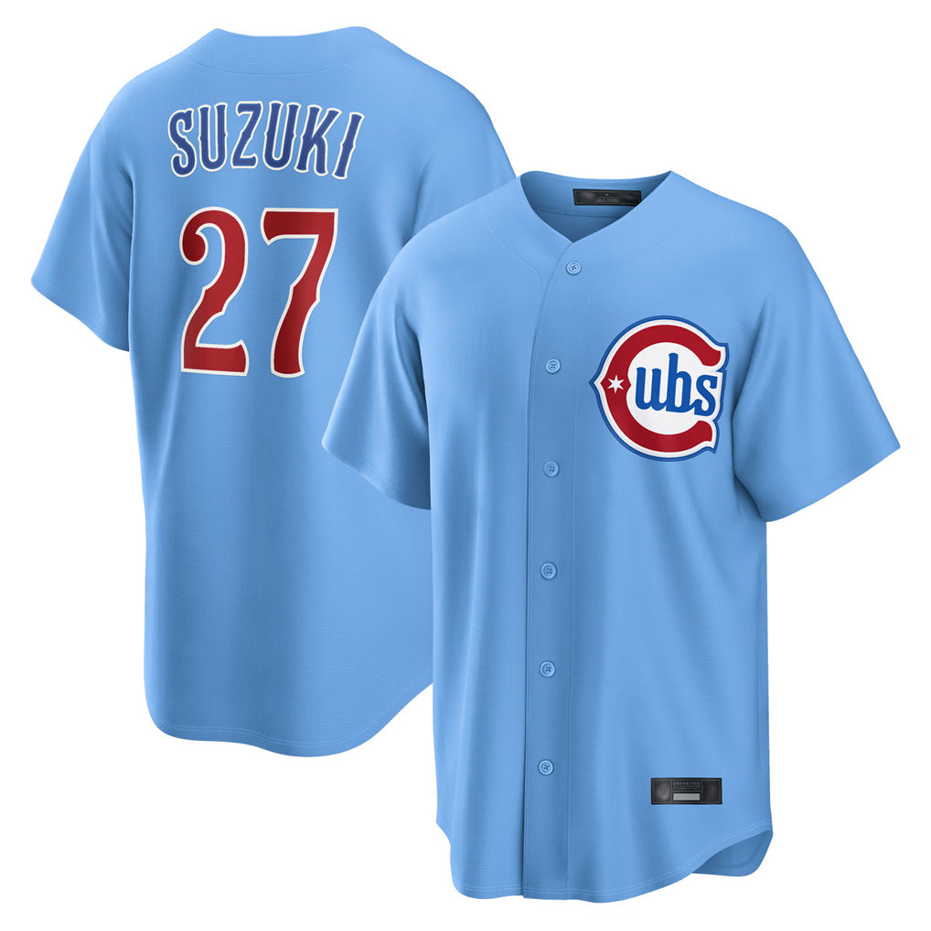 STECN C.Cubs #27 Seiya Suzuki Player Light Blue Home Game Stitched Jerseys