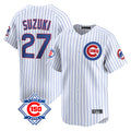 STECN C.Cubs #27 Seiya Suzuki Player White 150th Anniversary Limited Home Game Stitched Jerseys