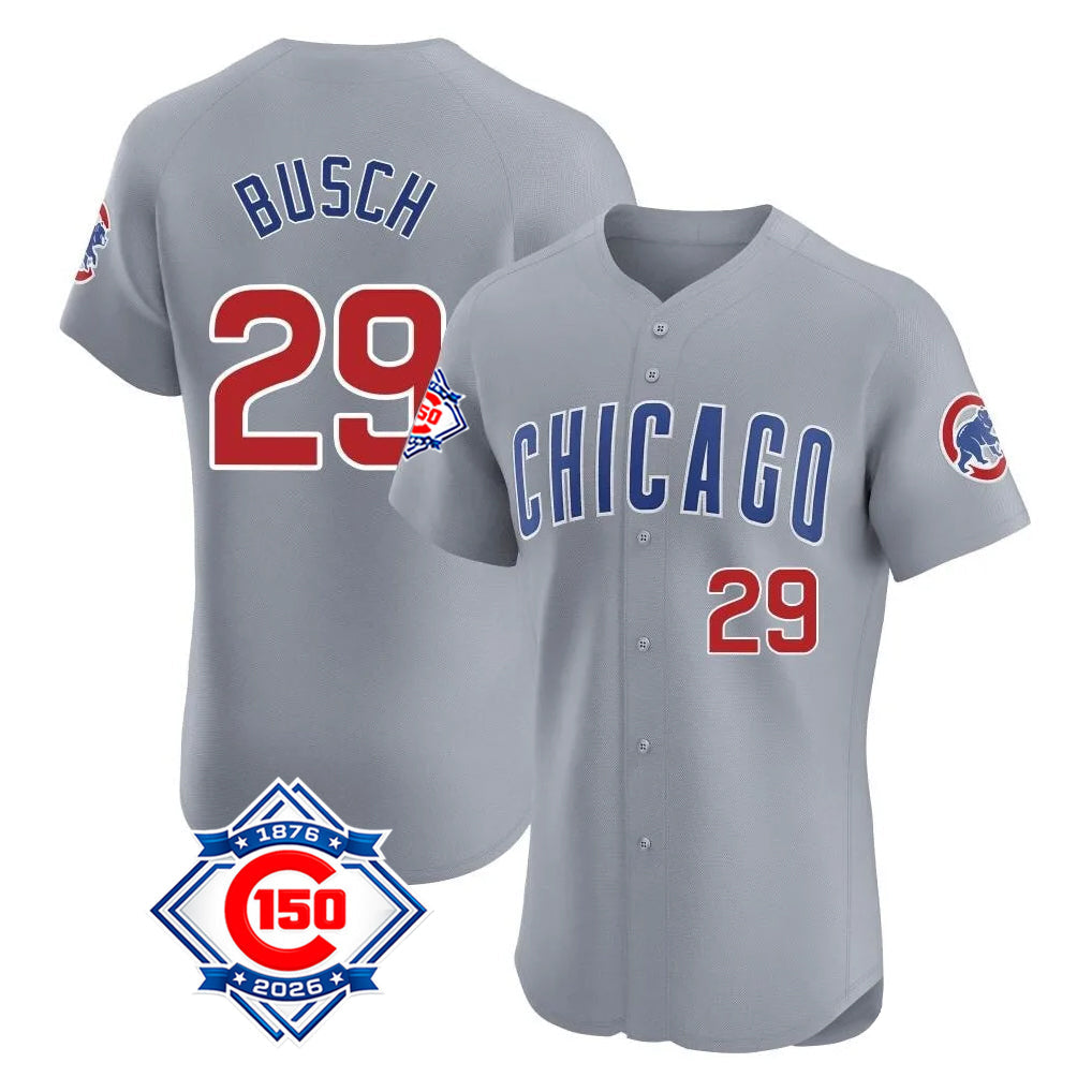 STECN C.Cubs #29 Michael Busch Player Gray Road 150th Anniversary Limited Elite Home Stitched Jerseys