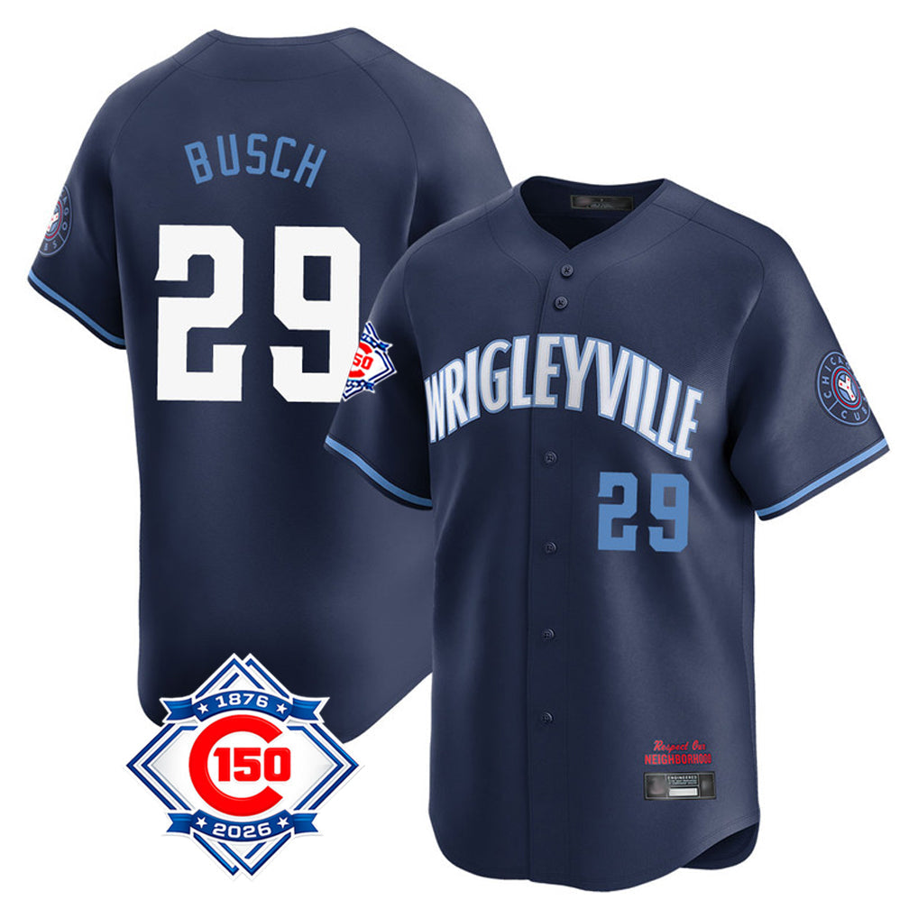 STECN C.Cubs #29 Michael Busch Player Navy City Connect 150th Anniversary Limited Home Stitched Jerseys