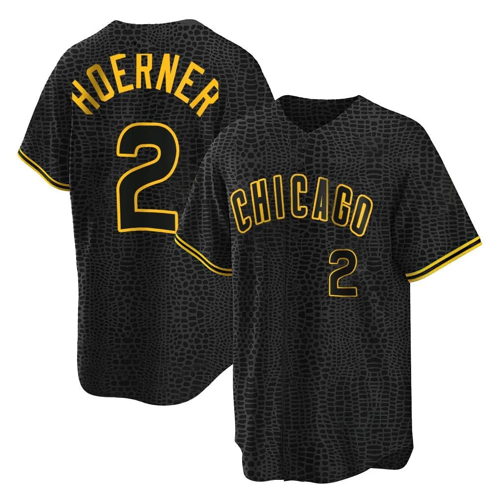 STECN C.Cubs #2 Nico Hoerner Player Black Snake Skin City Game Stitched Jerseys