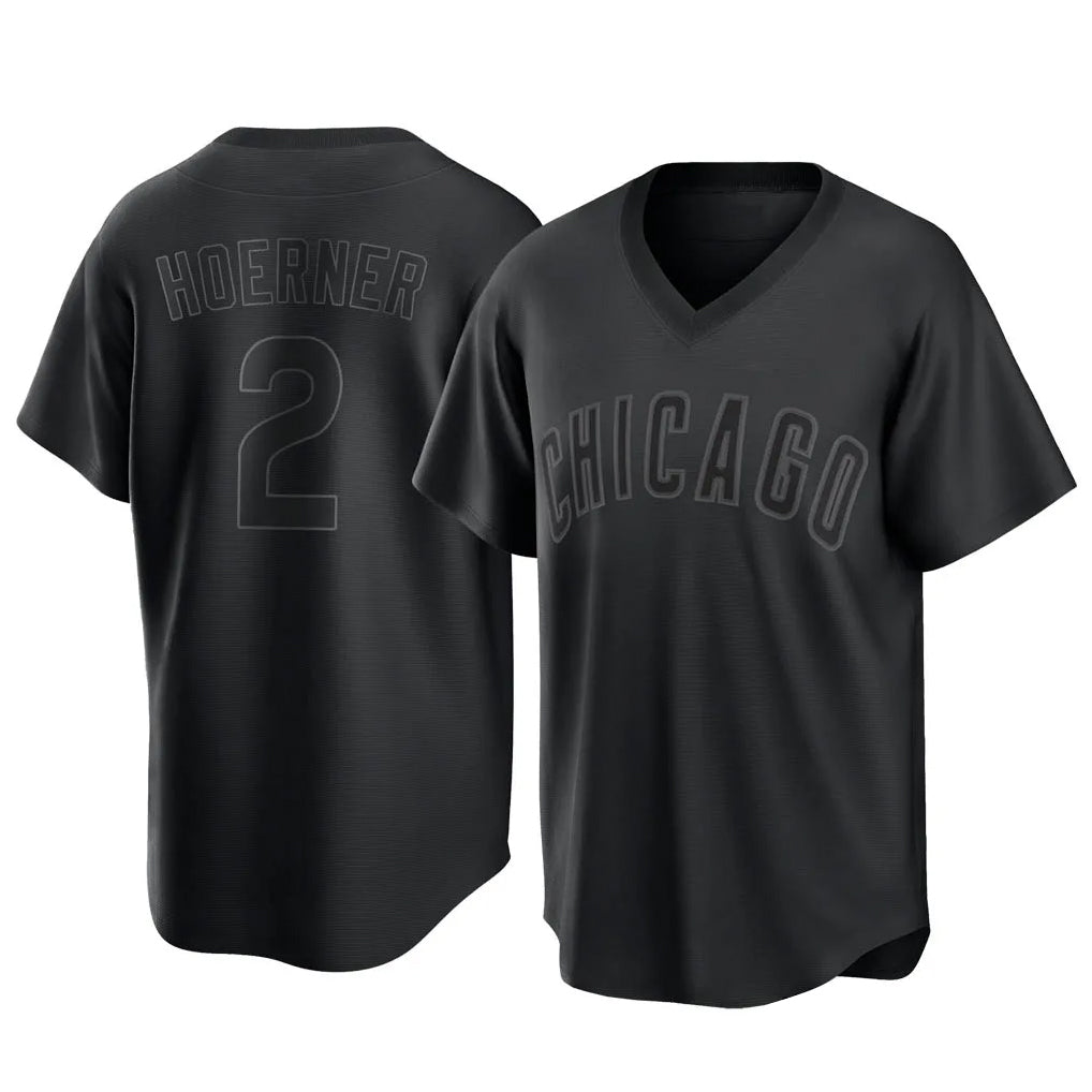 STECN C.Cubs #2 Nico Hoerner Player Black T-shirt Home Game Stitched Jerseys