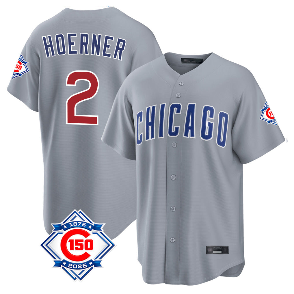 STECN C.Cubs #2 Nico Hoerner Player Gray 150th Anniversary Home Game Stitched Jerseys