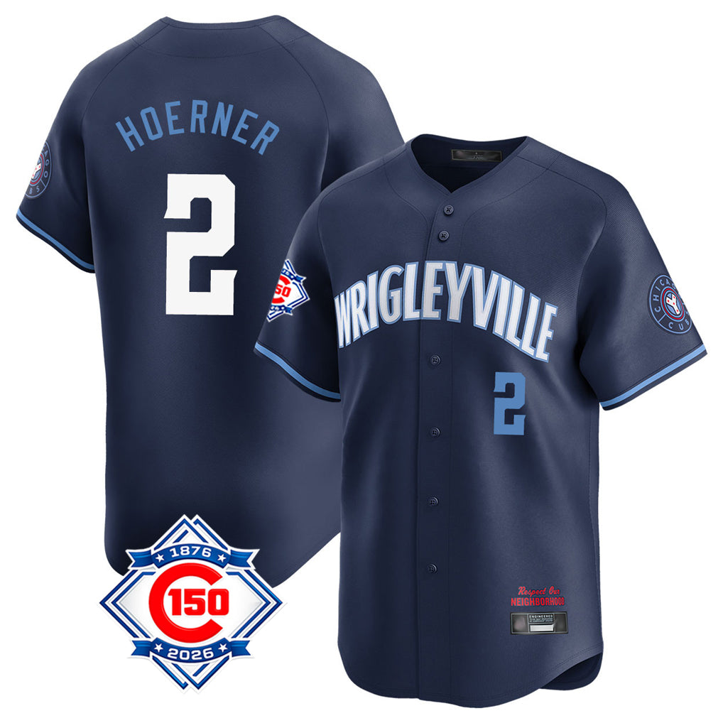 STECN C.Cubs #2 Nico Hoerner Player Navy City Connect 150th Anniversary Limited Home Stitched Jerseys