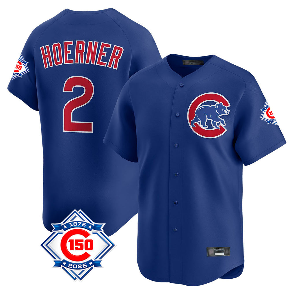 STECN C.Cubs #2 Nico Hoerner Player Royal 150th Anniversary Limited Home Stitched Jerseys