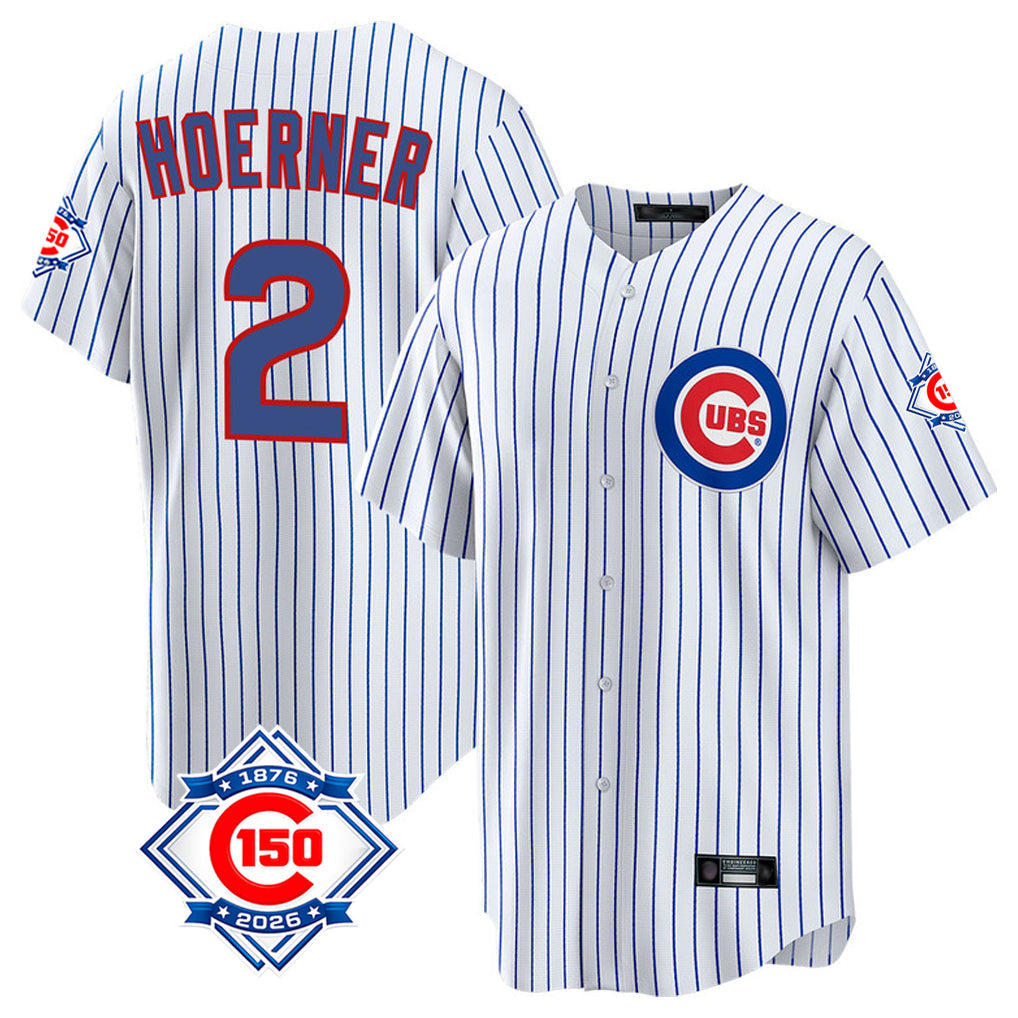 STECN C.Cubs #2 Nico Hoerner Player White 150th Anniversary Home Game Stitched Jerseys