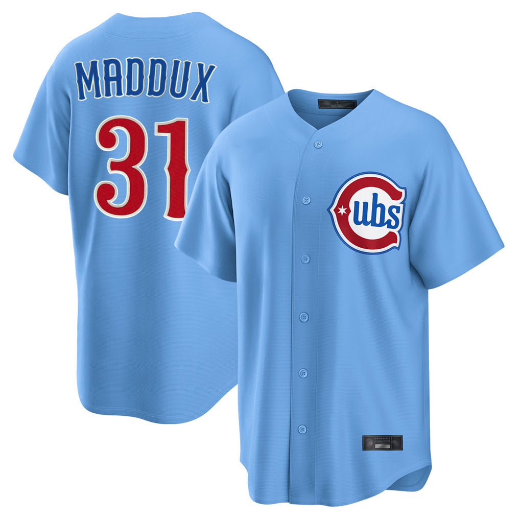 STECN C.Cubs #31 Greg Maddux Player Light Blue Home Game Stitched Jerseys