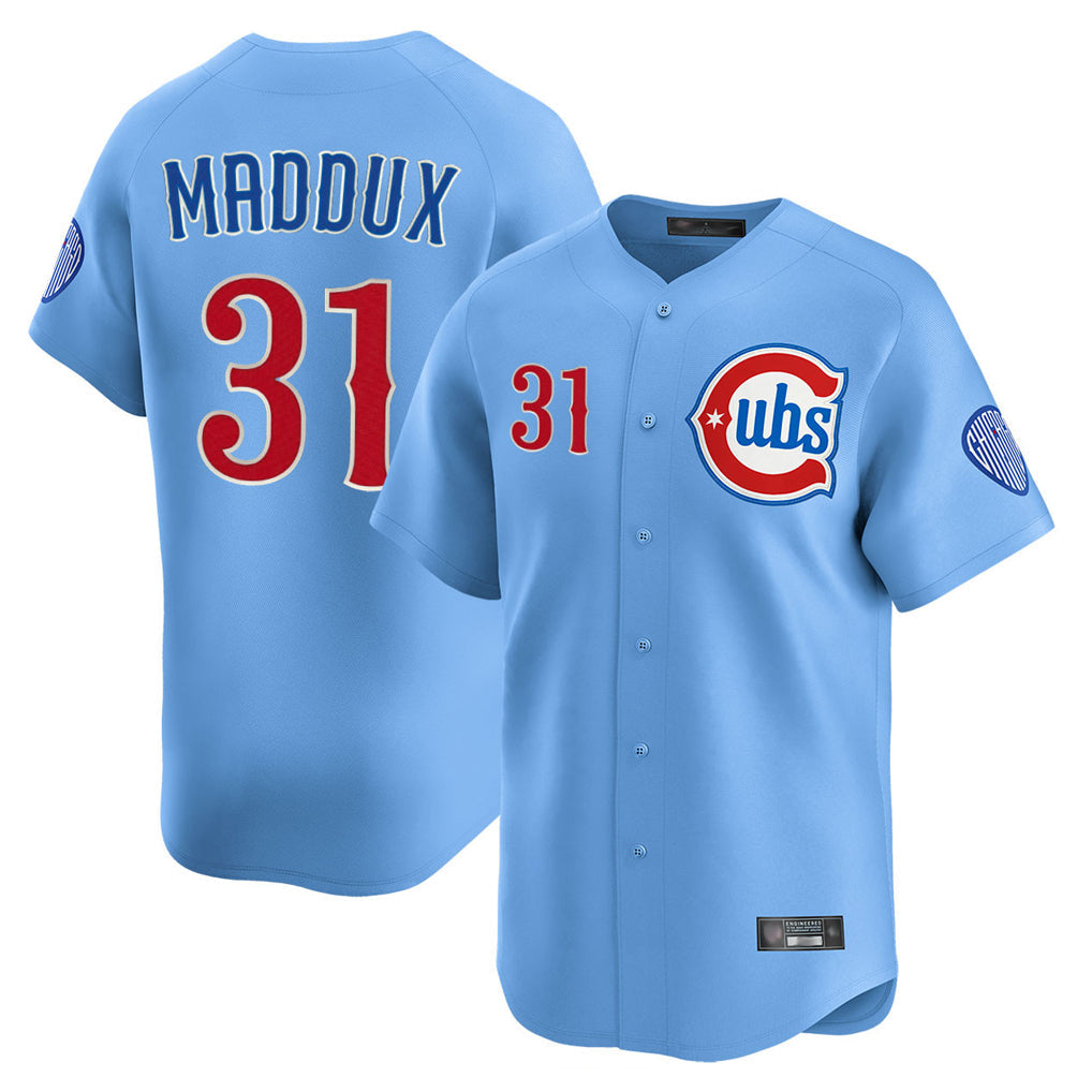 STECN C.Cubs #31 Greg Maddux Player Light Blue Limited Home Stitched Jerseys