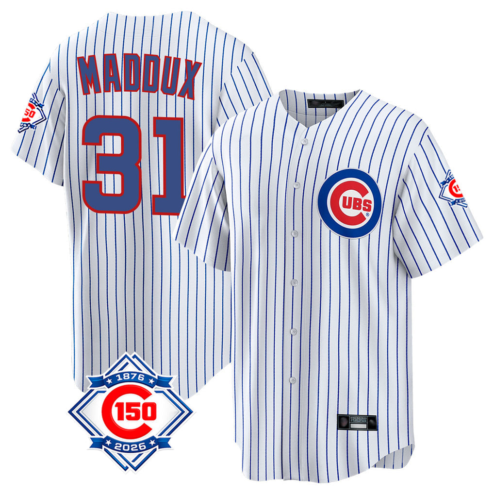 STECN C.Cubs #31 Greg Maddux Player White 150th Anniversary Home Game Stitched Jerseys
