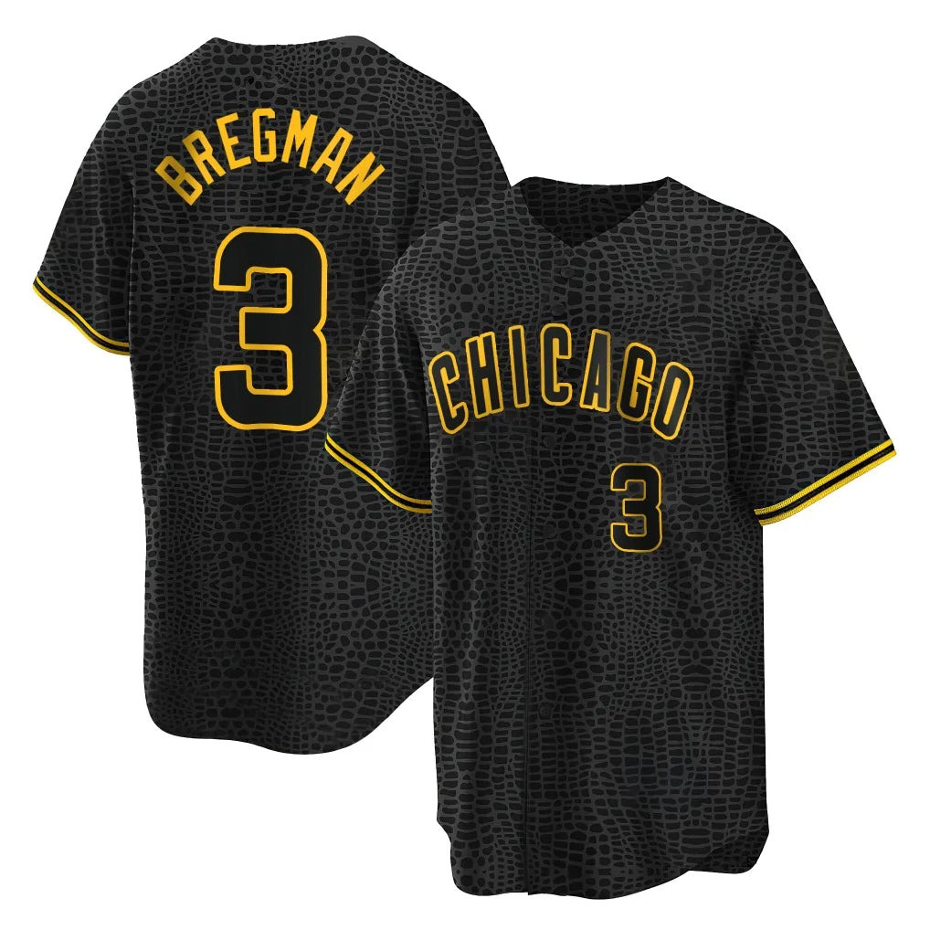 STECN C.Cubs #3 Alex Bregman Black Snake Skin City Game Stitched Jerseys