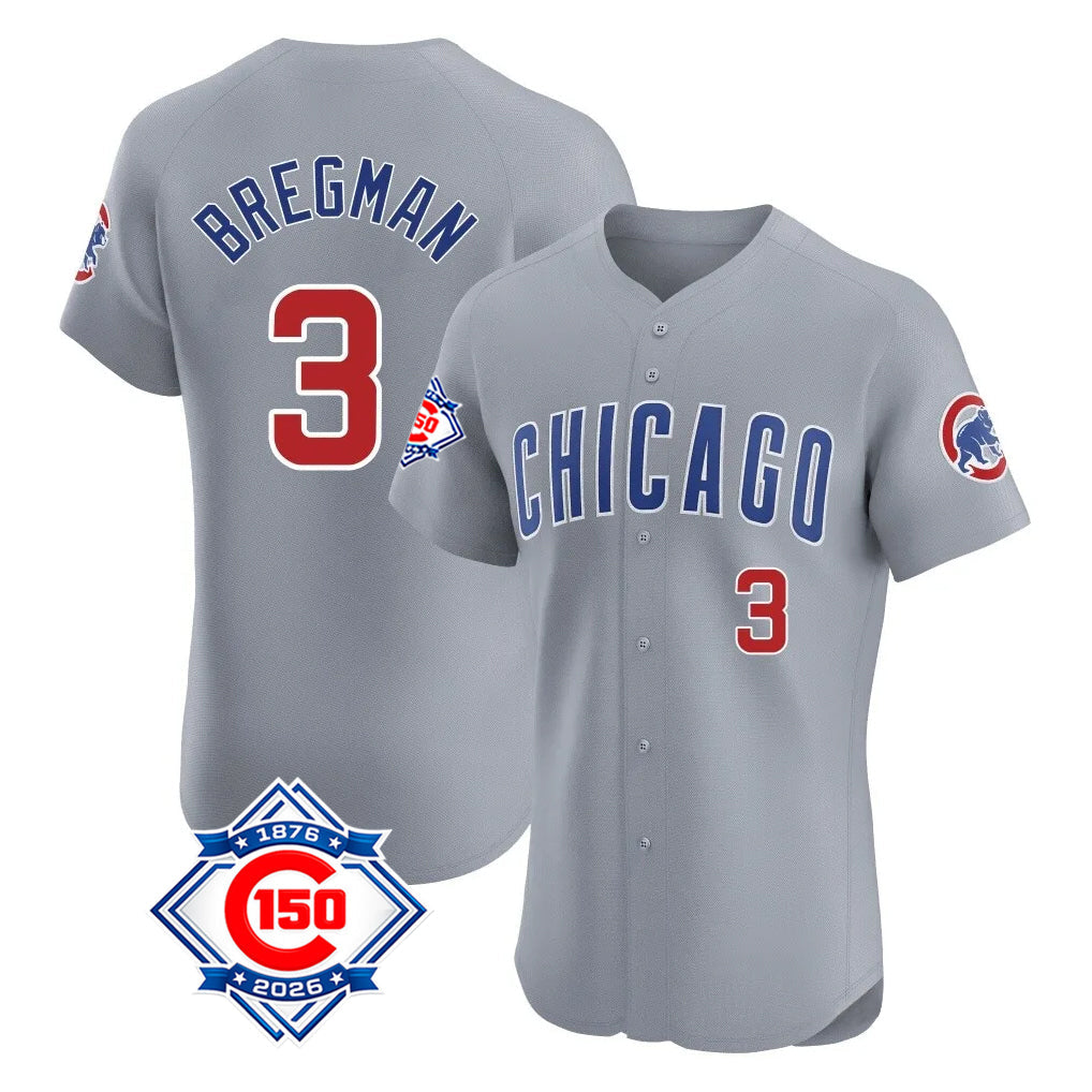 STECN C.Cubs #3 Alex Bregman Gray Road 150th Anniversary Limited Elite Home Stitched Jerseys