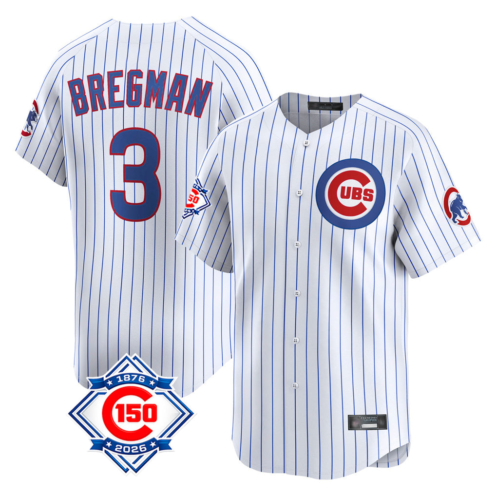 STECN C.Cubs #3 Alex Bregman White 150th Anniversary Limited Home Game Stitched Jerseys