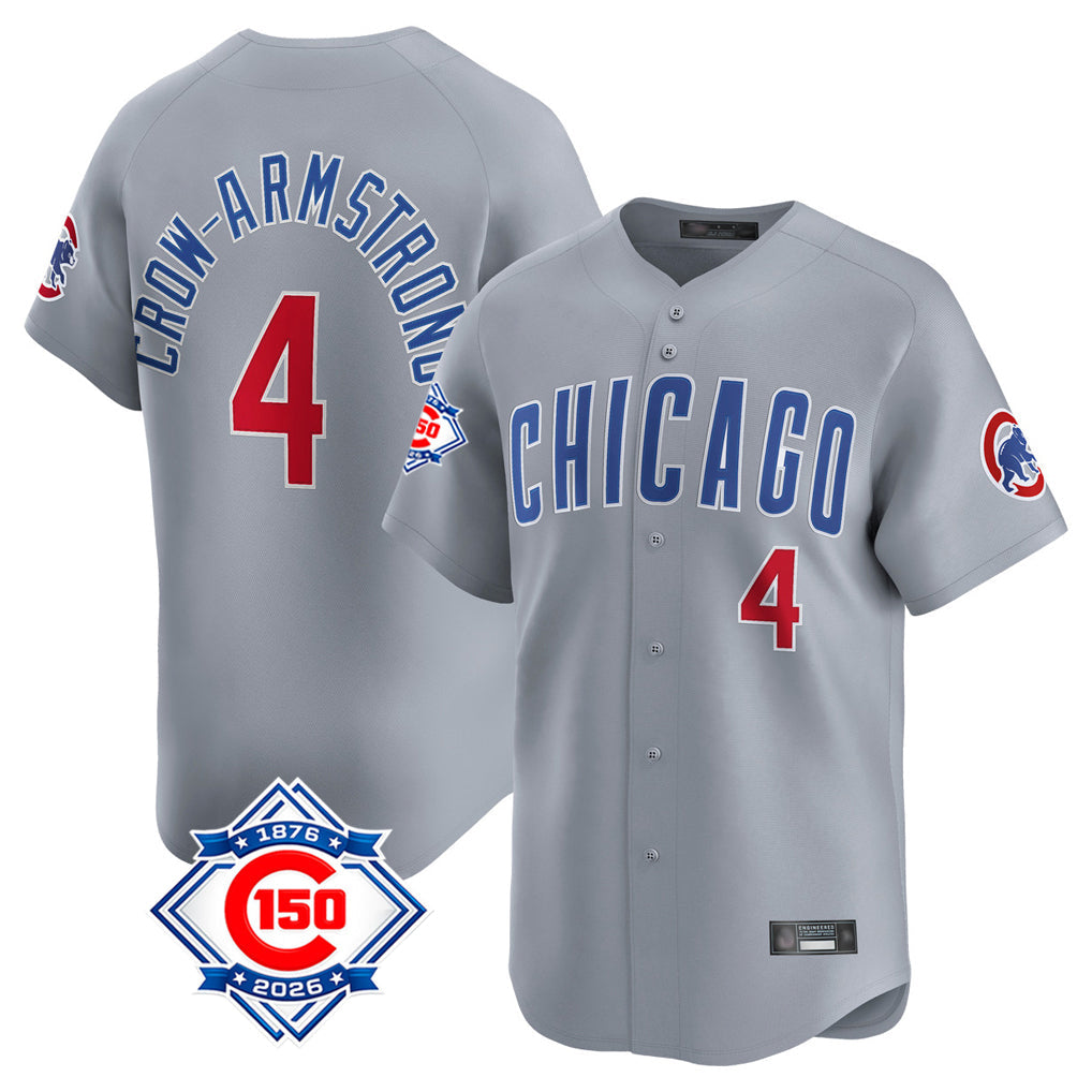STECN C.Cubs #4 Pete Crow-Armstrong Player Gray Road 150th Anniversary Limited Home Stitched Jerseys