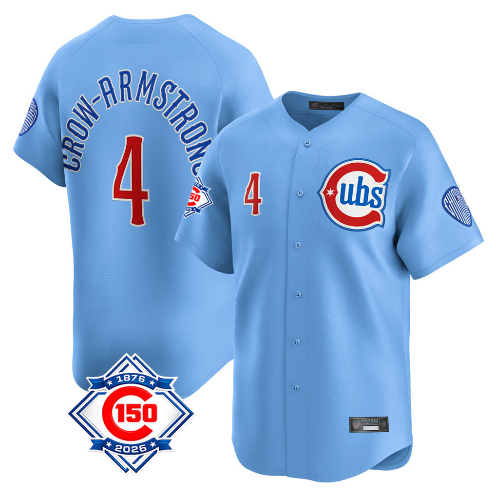 STECN C.Cubs #4 Pete Crow-Armstrong Player Light Blue 150th Anniversary Limited Home Stitched Jerseys