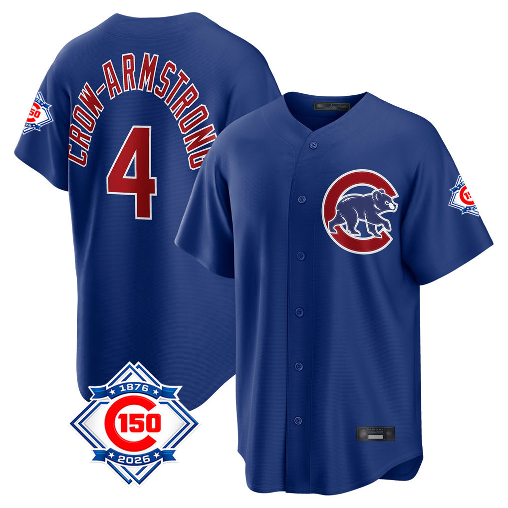 STECN C.Cubs #4 Pete Crow-Armstrong Player Royal 150th Anniversary Home Game Stitched Jerseys