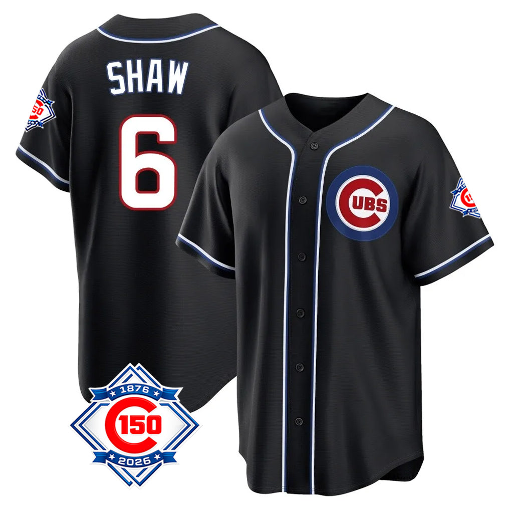 STECN C.Cubs #6 Matt Shaw Player Black Fashion Out 150th Anniversary Game Stitched Jerseys
