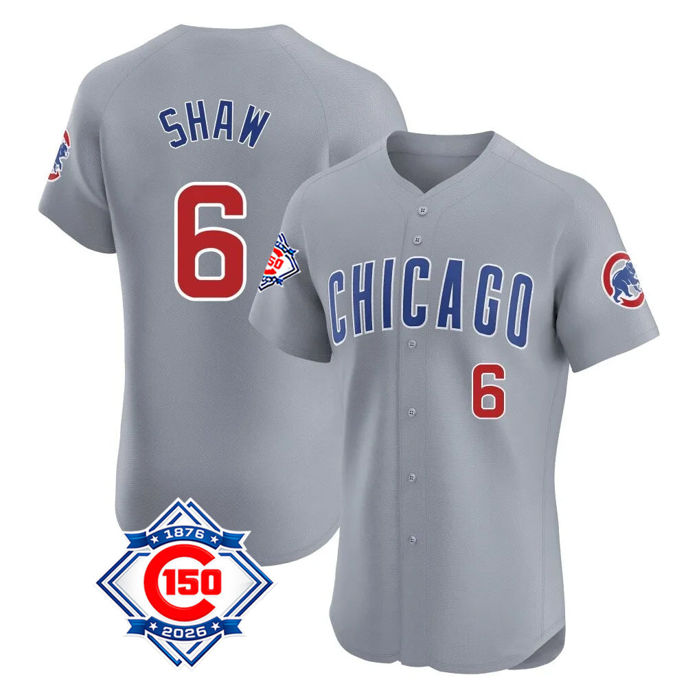 STECN C.Cubs #6 Matt Shaw Player Gray Road 150th Anniversary Limited Elite Home Stitched Jerseys