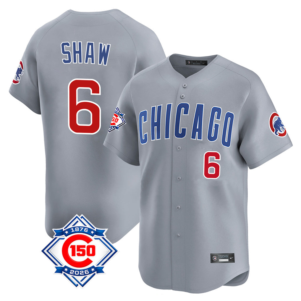 STECN C.Cubs #6 Matt Shaw Player Gray Road 150th Anniversary Limited Home Stitched Jerseys