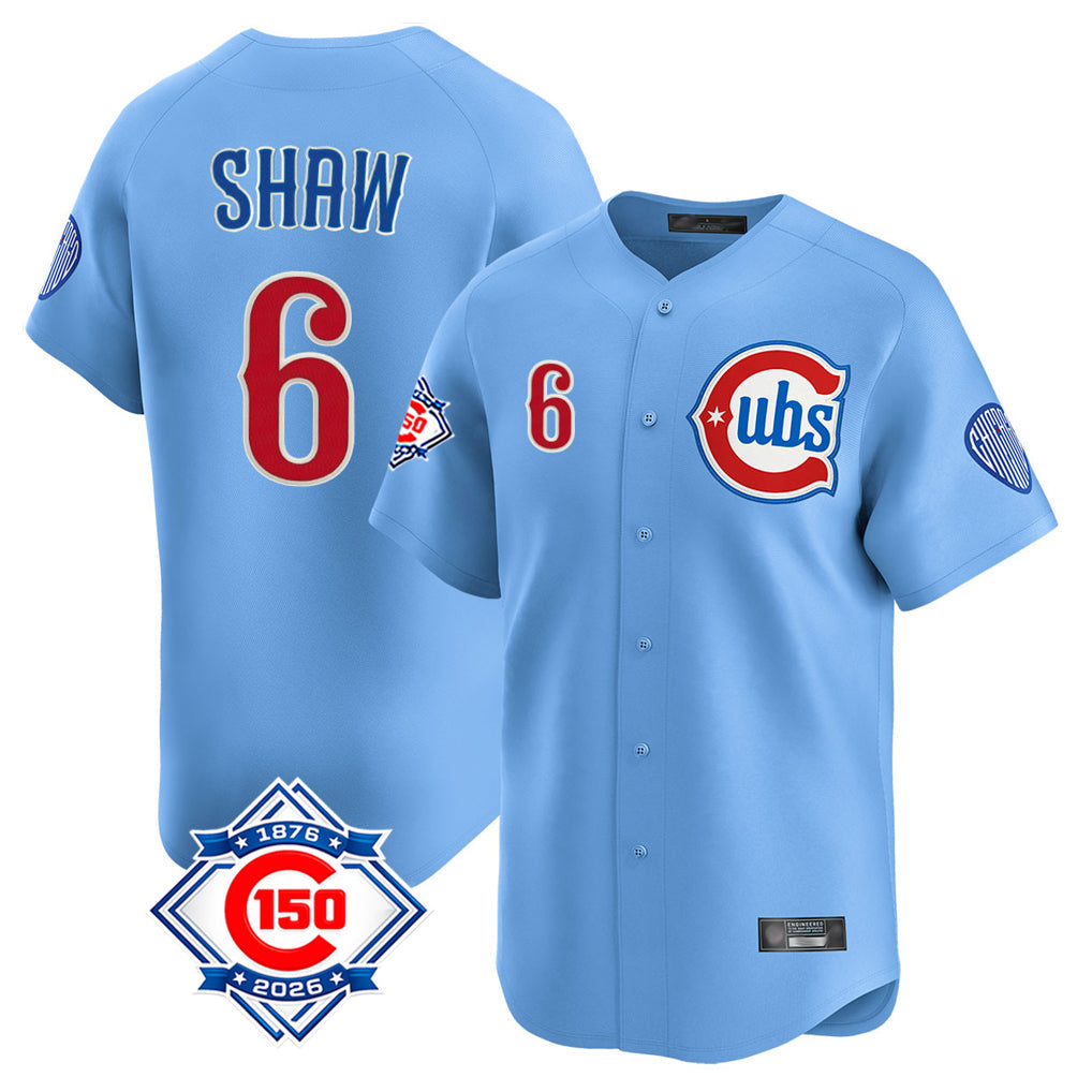 STECN C.Cubs #6 Matt Shaw Player Light Blue 150th Anniversary Limited Home Stitched Jerseys