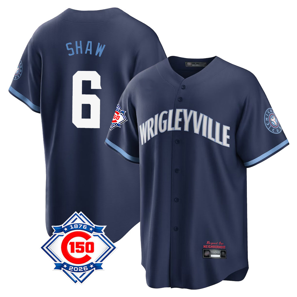 STECN C.Cubs #6 Matt Shaw Player Navy 150th Anniversary City Connect Home Game Stitched Jerseys