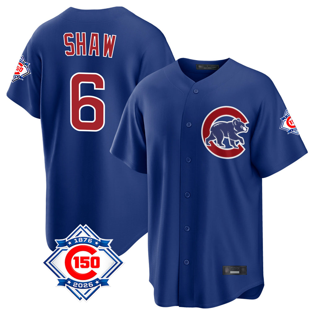 STECN C.Cubs #6 Matt Shaw Player Royal 150th Anniversary Home Game Stitched Jerseys