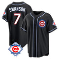 STECN C.Cubs #7 Dansby Swanson Player Black Fashion Out 150th Anniversary Game Stitched Jerseys