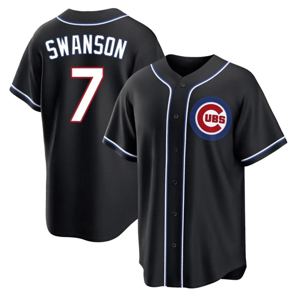 STECN C.Cubs #7 Dansby Swanson Player Black Fashion Out Game Stitched Jerseys