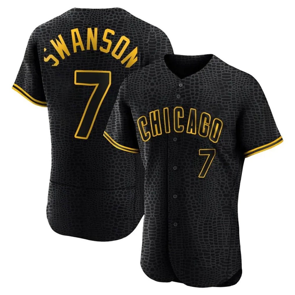 STECN C.Cubs #7 Dansby Swanson Player Black Snake Skin City Limited Elite Home Game Stitched Jerseys