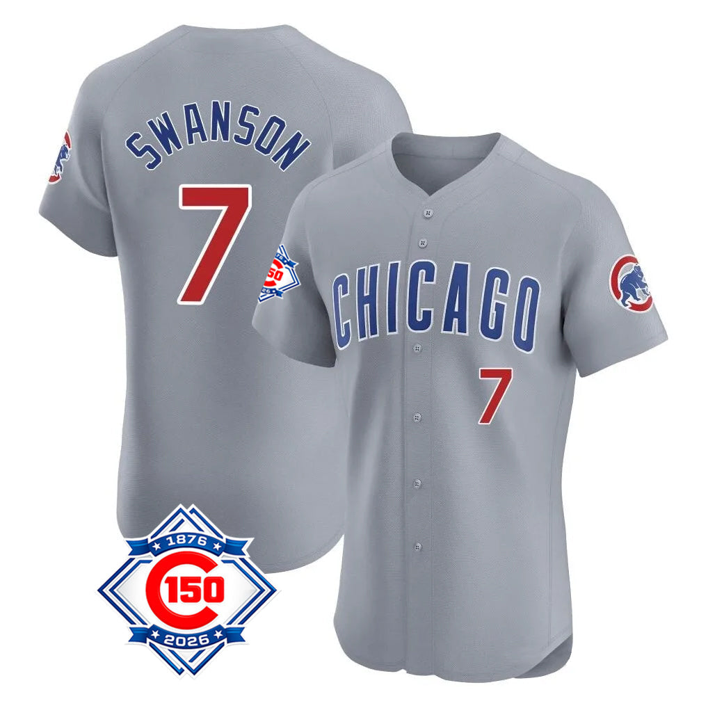 STECN C.Cubs #7 Dansby Swanson Player Gray Road 150th Anniversary Limited Elite Home Stitched Jerseys