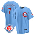 STECN C.Cubs #7 Dansby Swanson Player Light Blue 150th Anniversary Home Game Stitched Jerseys