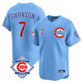 STECN C.Cubs #7 Dansby Swanson Player Light Blue 150th Anniversary Limited Home Stitched Jerseys