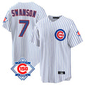 STECN C.Cubs #7 Dansby Swanson Player White 150th Anniversary Home Game Stitched Jerseys