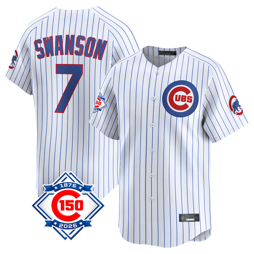 STECN C.Cubs #7 Dansby Swanson Player White 150th Anniversary Limited Home Game Stitched Jerseys