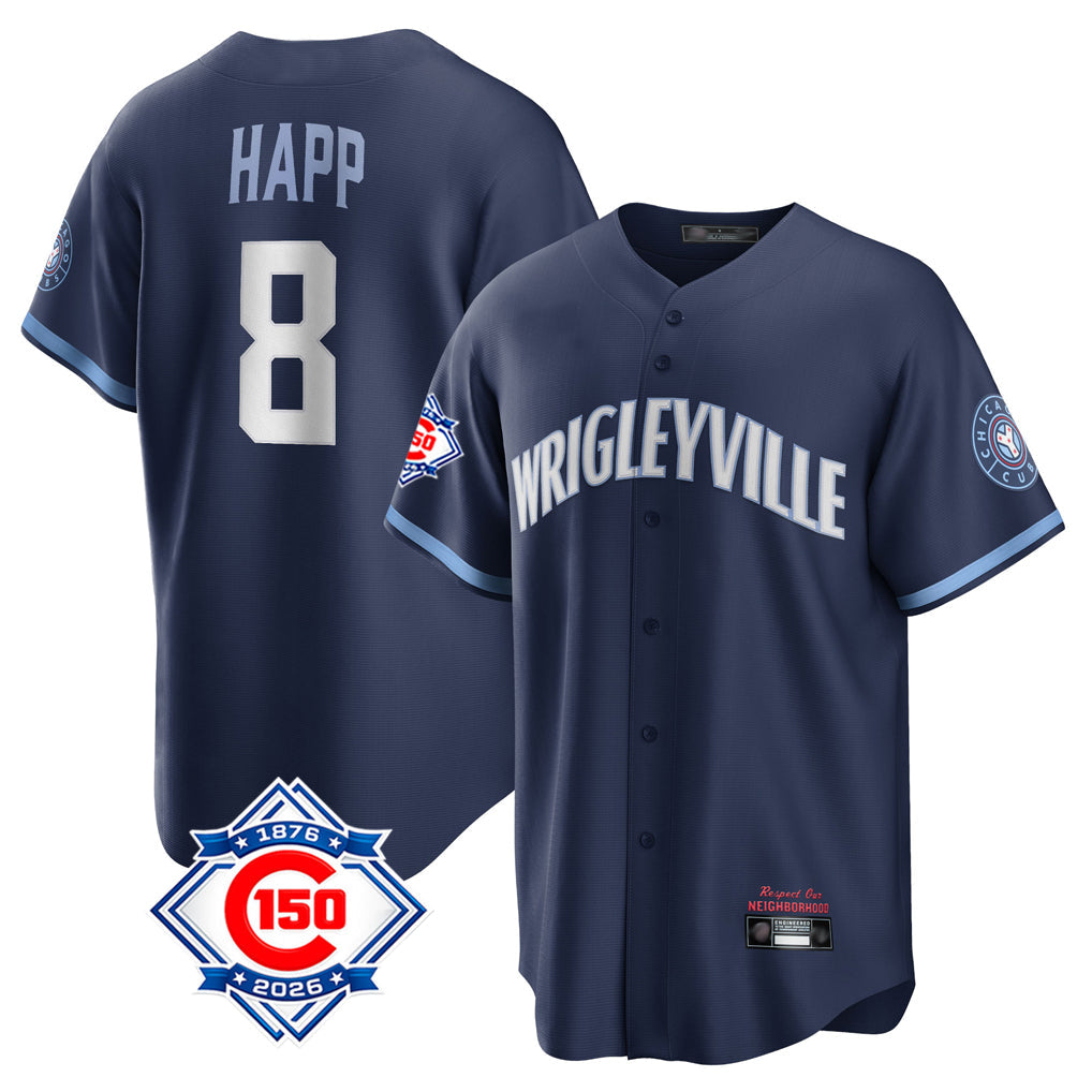 STECN C.Cubs #8 Ian Happ Player Navy 150th Anniversary City Connect Home Game Stitched Jerseys