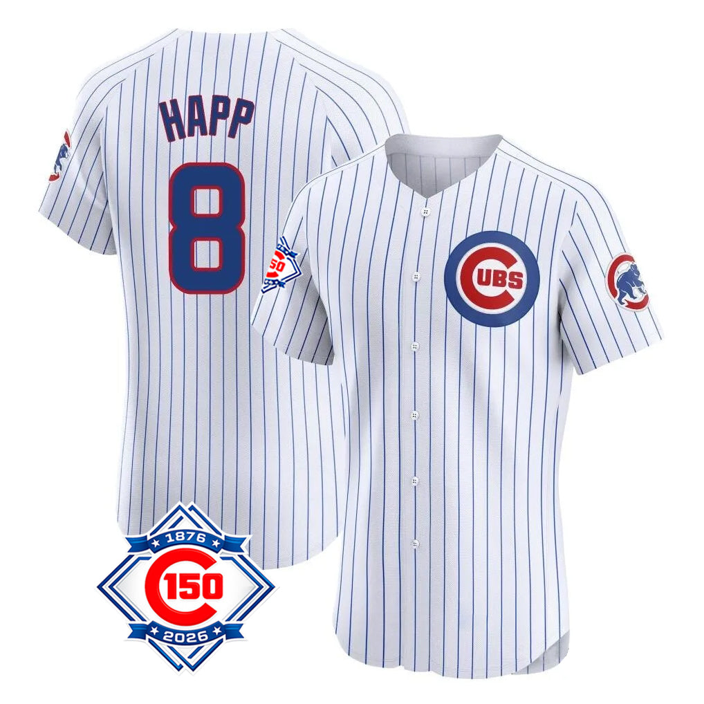 STECN C.Cubs #8 Ian Happ Player White 150th Anniversary Limited Elite Home Game Stitched Jerseys