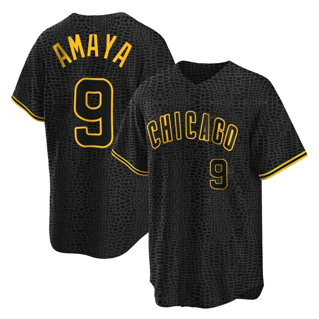 STECN C.Cubs #9 Miguel Amaya Player Black Snake Skin City Game Stitched Jerseys