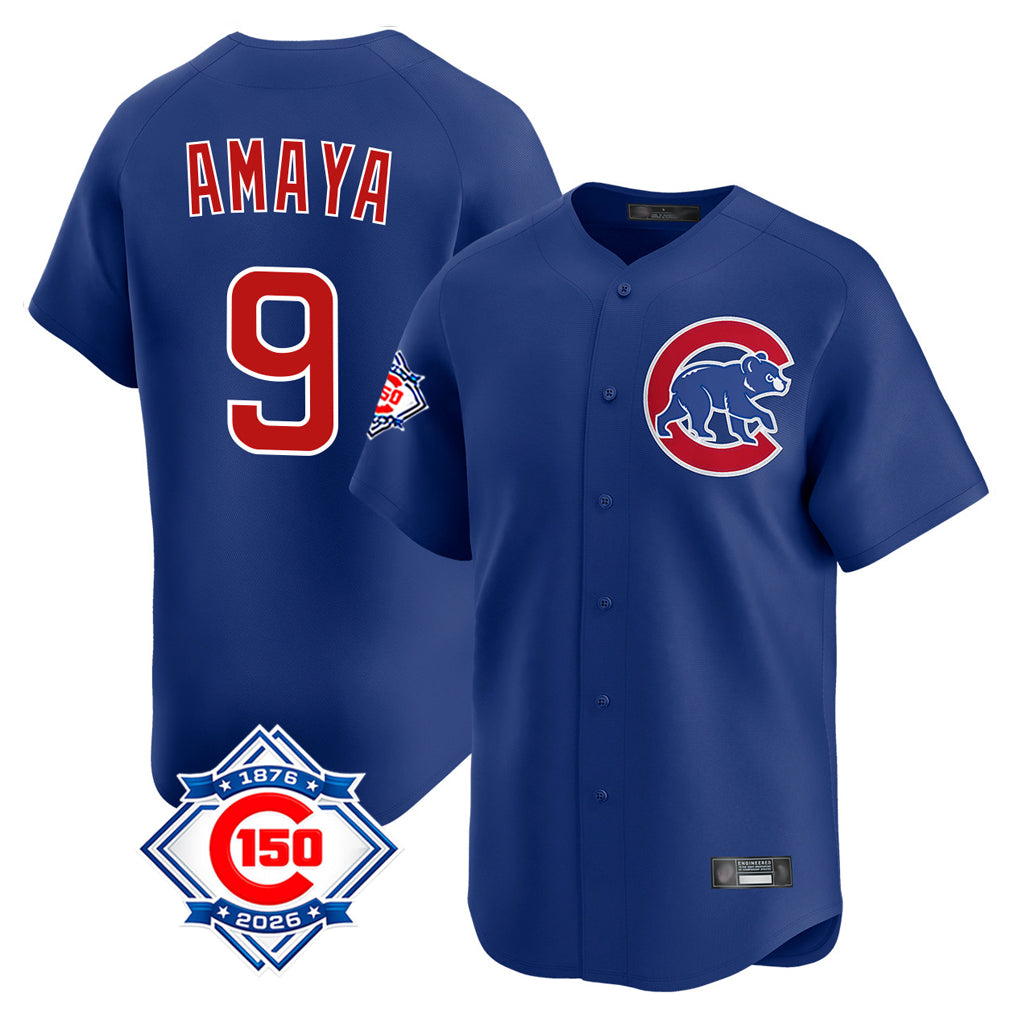 STECN C.Cubs #9 Miguel Amaya Player Royal 150th Anniversary Limited Home Stitched Jerseys