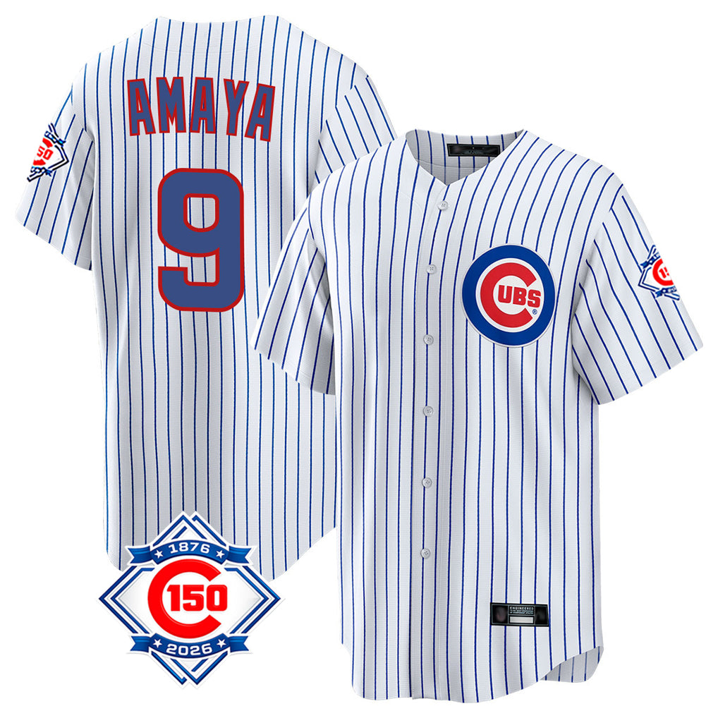STECN C.Cubs #9 Miguel Amaya Player White 150th Anniversary Home Game Stitched Jerseys