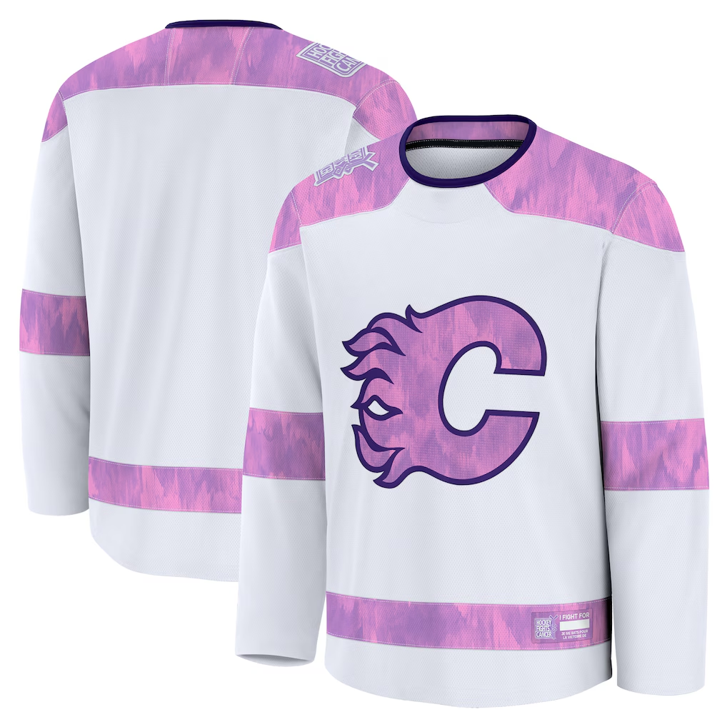 STECN C.Flames White 2024 Hockey Fights Cancer Practice Jerseys