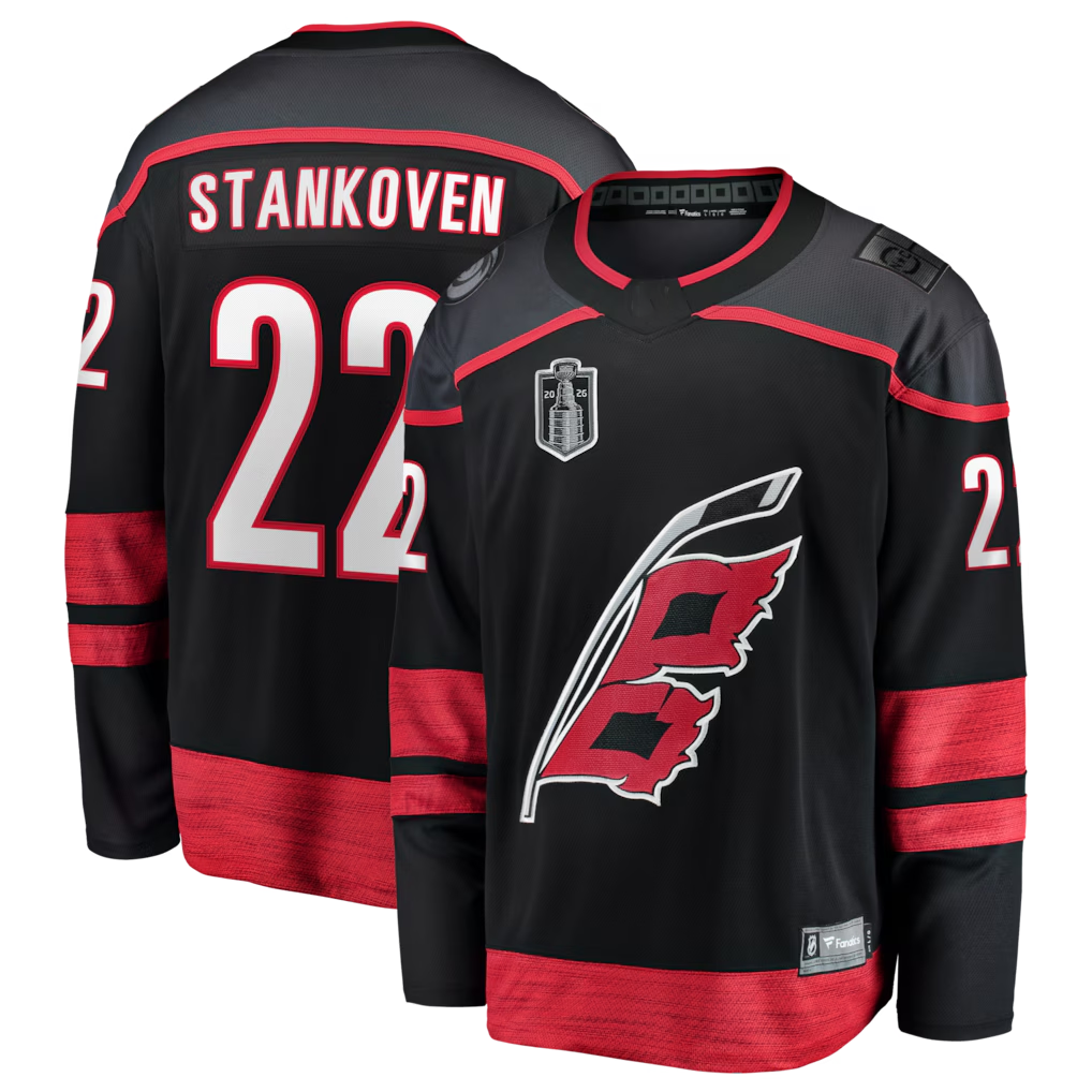 STECN C.Hurricanes #22 Logan Stankoven Black 2026 Stanley Cup Final Home Breakaway Stitched Jerseys