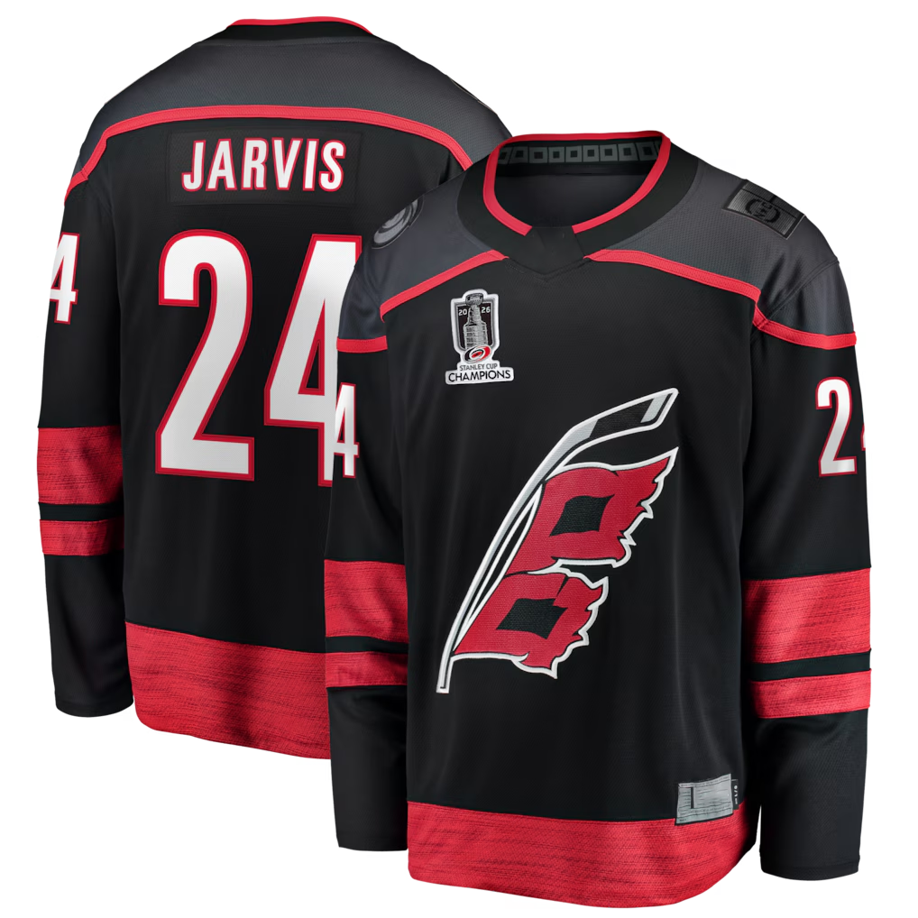 STECN C.Hurricanes #24 Seth Jarvis Black 2026 Stanley Cup Champions Home Breakaway Stitched Jerseys